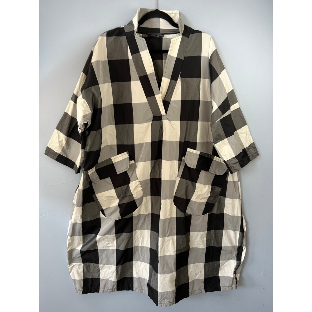 Transparente Black Label Black White Gingham Oversized Dress OS Lagenlook Artsy